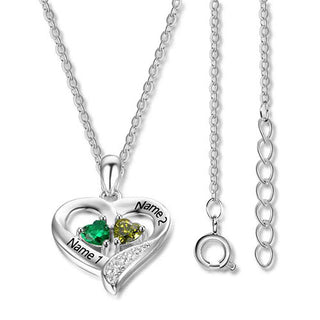 Sterling Silver Double Heart Birthstone with CZ Necklace