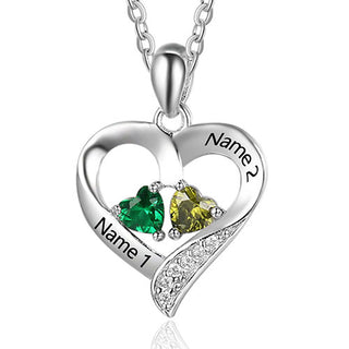 Sterling Silver Double Heart Birthstone with CZ Necklace