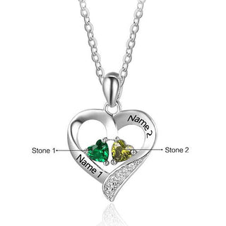 Sterling Silver Double Heart Birthstone with CZ Necklace