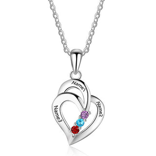 Sterling Silver Engraved Birthstone Double Heart Necklace