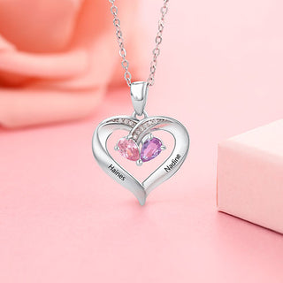 Sterling Silver Engraved Birthstone and CZ Heart Necklace