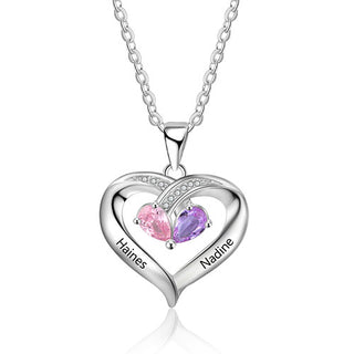 Sterling Silver Engraved Birthstone and CZ Heart Necklace