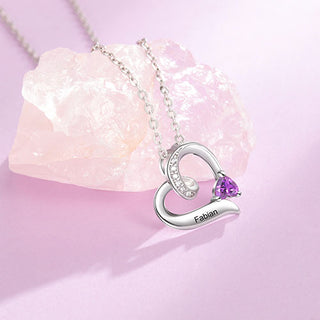 Sterling Silver Engraved Birthstone and CZ Heart Necklace