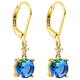 Iridescent Round Stone with CZ Accent Drop Earrings