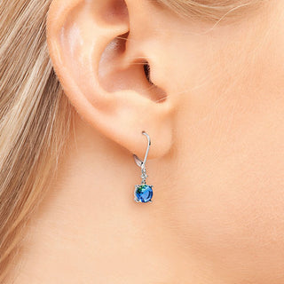 Iridescent Round Stone with CZ Accent Drop Earrings