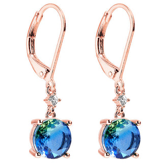 Iridescent Round Stone with CZ Accent Drop Earrings