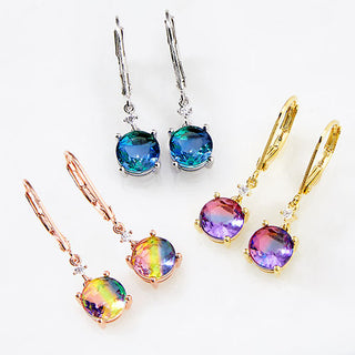 Iridescent Round Stone with CZ Accent Drop Earrings