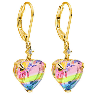 Iridescent Heart Stone with CZ Accent Drop Earrings