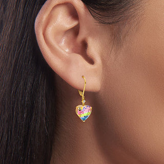 Iridescent Heart Stone with CZ Accent Drop Earrings
