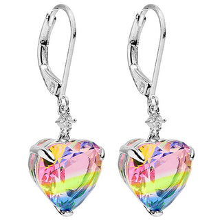 Iridescent Heart Stone with CZ Accent Drop Earrings