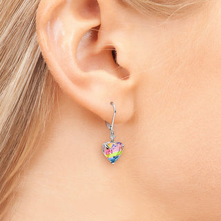 Iridescent Heart Stone with CZ Accent Drop Earrings