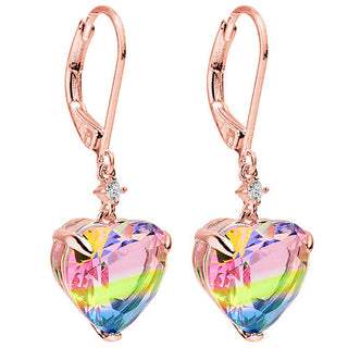 Iridescent Heart Stone with CZ Accent Drop Earrings