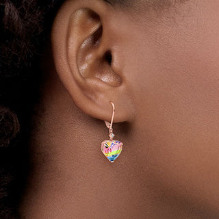 Iridescent Heart Stone with CZ Accent Drop Earrings