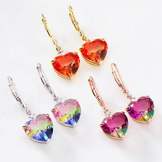 Iridescent Heart Stone with CZ Accent Drop Earrings