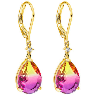 Iridescent Teardrop Stone with CZ Accent Drop Earrings