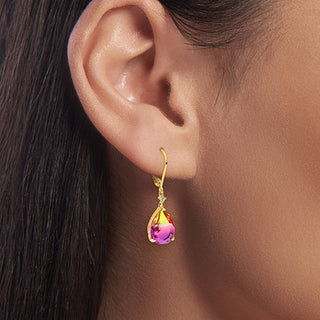 Iridescent Teardrop Stone with CZ Accent Drop Earrings