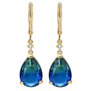 Iridescent Teardrop Stone with CZ Accent Drop Earrings