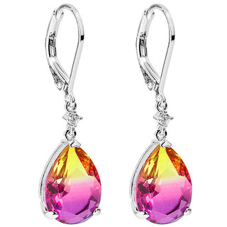 Iridescent Teardrop Stone with CZ Accent Drop Earrings