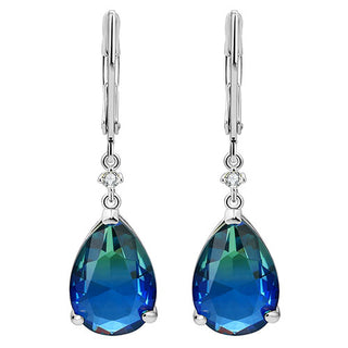 Iridescent Teardrop Stone with CZ Accent Drop Earrings