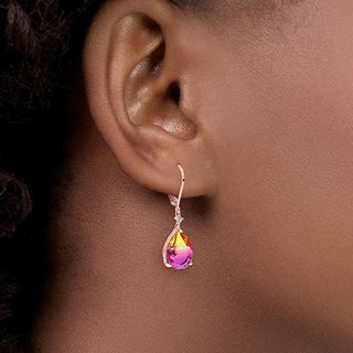 Iridescent Teardrop Stone with CZ Accent Drop Earrings