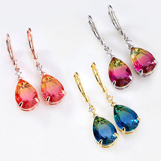 Iridescent Teardrop Stone with CZ Accent Drop Earrings