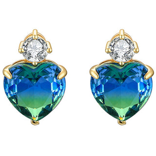 Iridescent Heart Stone with CZ Accent Button Earrings