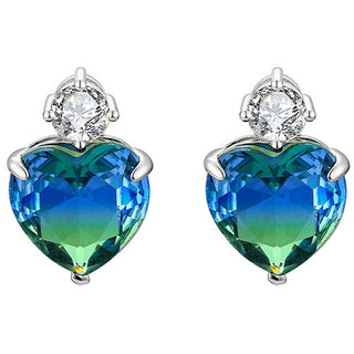 Iridescent Heart Stone with CZ Accent Button Earrings