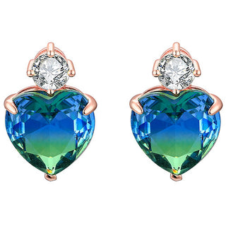 Iridescent Heart Stone with CZ Accent Button Earrings