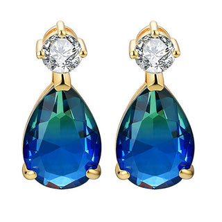 Iridescent Teardrop Stone with CZ Accent Button Earrings