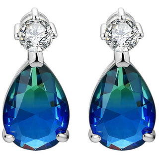 Iridescent Teardrop Stone with CZ Accent Button Earrings