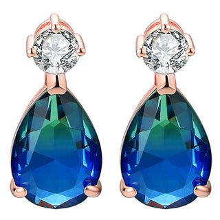 Iridescent Teardrop Stone with CZ Accent Button Earrings