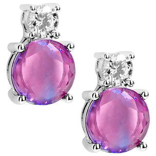 Iridescent Round Iridescent Stone with CZ Accent Button Earrings