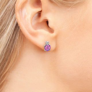 Iridescent Round Iridescent Stone with CZ Accent Button Earrings