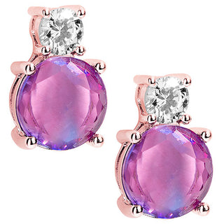 Iridescent Round Iridescent Stone with CZ Accent Button Earrings