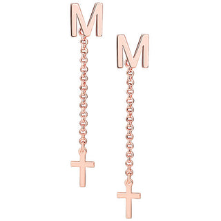 Initial Earring with Cross Dangle Button Drop Earrings