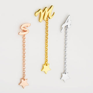 Script Initial Earring with Star Dangle Button Drop Earrings