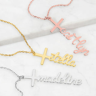Personalized Lowercase Script Name Cross Necklace
