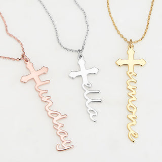 Personalized Lowercase Script Name Cross Necklace