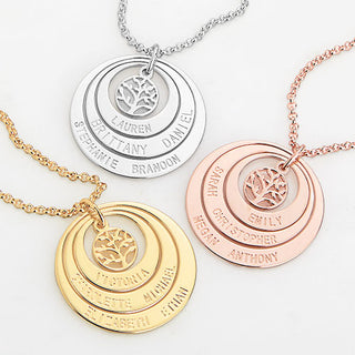 Engraved Nesting Circles with Tree of Life Necklace