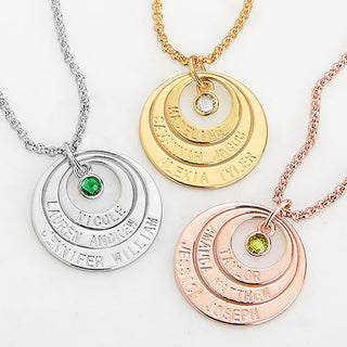 Engraved Nesting Circles with Birthstone Necklace