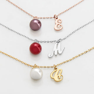Initial and Birthstone Pearl Charm Necklace