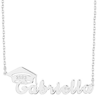 Sterling Silver Name Plaque with Graduation Cap Pendant