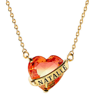 14K Gold Plated Bold Name Wrapped Iridescent Heart Necklace