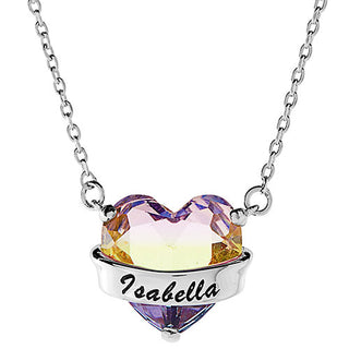 Silver Plated Name Wrapped Iridescent Heart Necklace