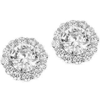 Silvertone CZ Halo Earring and Necklace Set