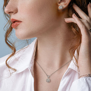 Silvertone CZ Halo Earring and Necklace Set