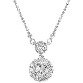 Silvertone CZ Halo Earring and Necklace Set