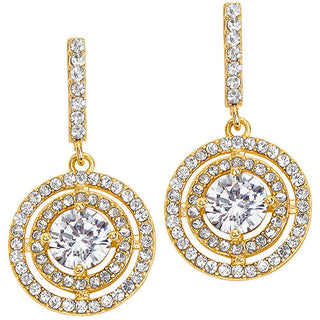 Goldtone CZ Dangle Earrings,  Ring, and Cuff Bracelet Set