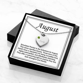 Silver Plated Engraved August Birthstone Heart Necklace