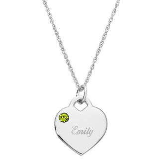 Silver Plated Engraved August Birthstone Heart Necklace
